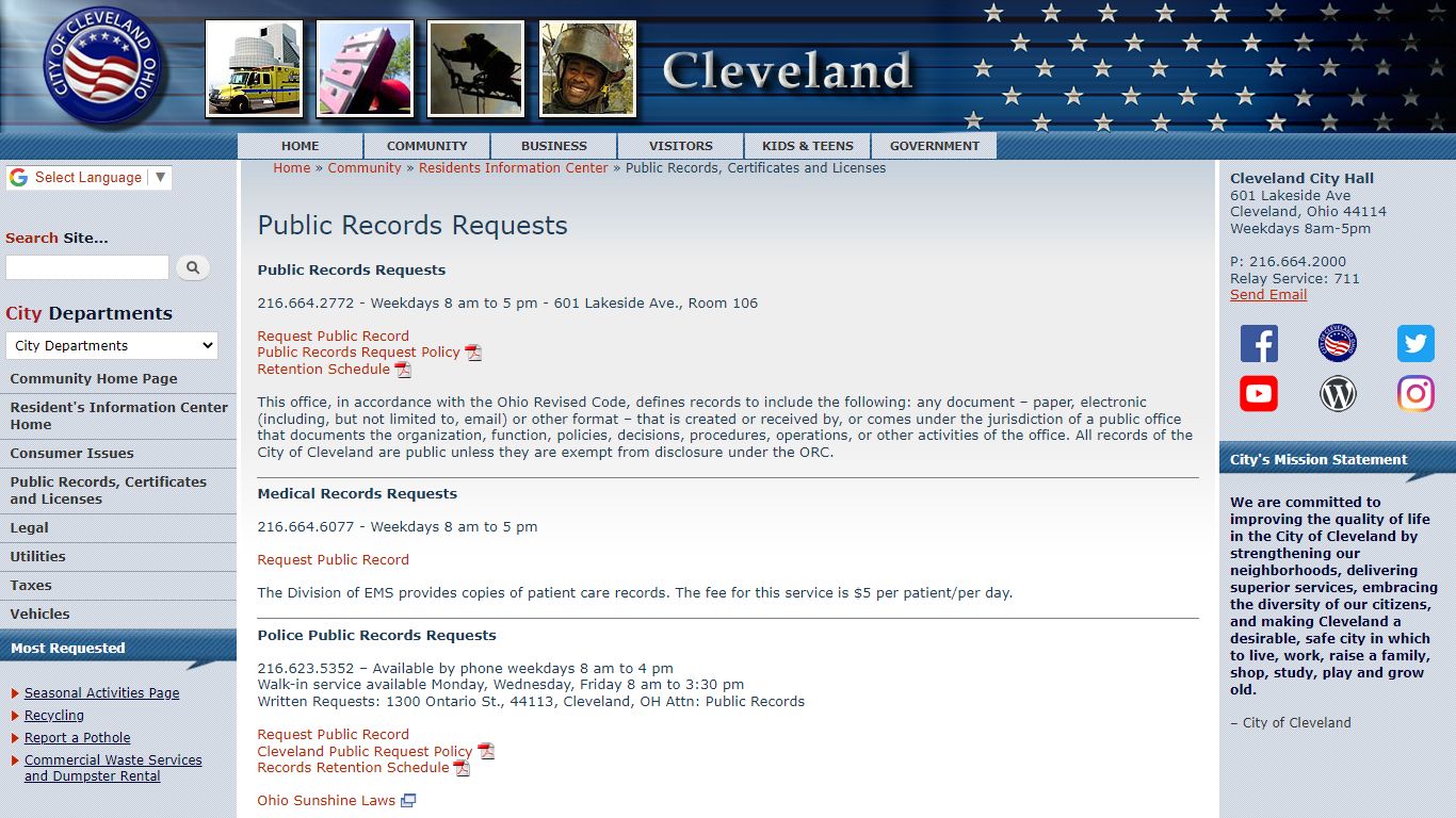 Public Records Requests | City of Cleveland