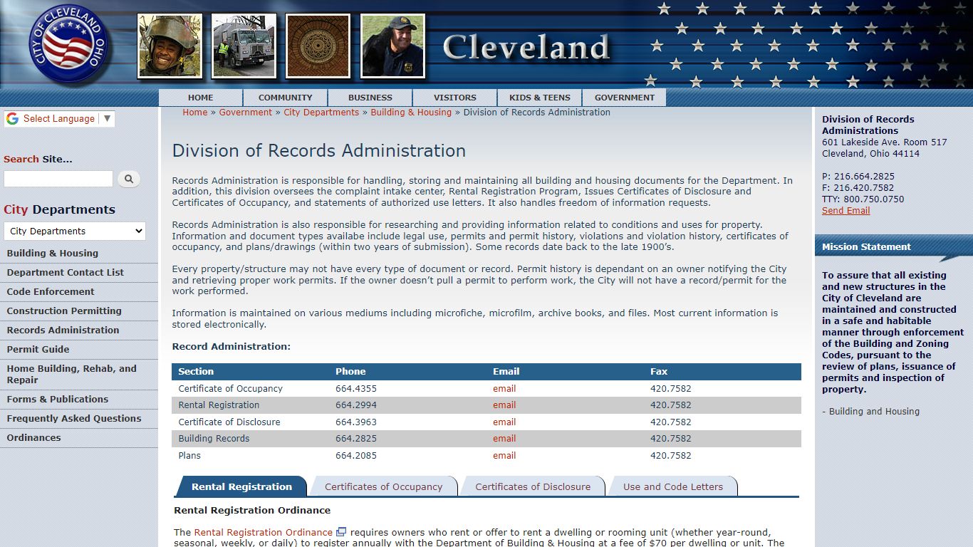 Division of Records Administration | City of Cleveland